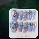 Qfdian  10Pcs High Quality Handmade Press on Nails Heavy Industry Diamond Decoration Luxury Dark and niche style Spicy Girl Nail Diamond