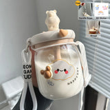 Qfdian  Kawaii Jumbo Boba Water Bottle With Straw For Girls Kids Large Capacity Cute Stirring Cup Portable Dual Drinking Plastic Cups