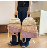 Qfdian Contrast Color Patchwork Pleated Backpacks College Casual Travel Bags for Women Y2k Aesthetic All Match Trendy Simple Schoolbags