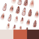 Qfdian  24pcs Retro Almond Press On Nails Brown Marble Cracks Ice Flower Printed False Nails European Wearable French Style Fake Nail