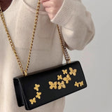Qfdian Luxury Design Fashion Butterfly Chain Shoulder Bags Y2k Aesthetic Office Lady Chic Underarm Bag Women Elegant Purse and Handbags