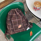 Qfdian  Drawstring Vintage Pleated Women Backpacks Y2k Aesthetic Plaid Grunge Shoulder Bags High-capacity Harajuku Handbags Crossbody