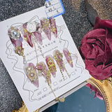 Qfdian 10Pcs High Quality Handmade Press on Nails Purple Jade Noble Elegant Luxurious Flower God Niche Style Spicy Drill  Decoration