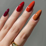 Qfdian  24Pcs Solid Color Grey Almond Fake Nail Cat's Eye Design Wearable Round Head False Nails with Shiny Powder Press on Nails
