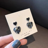 2024 New Fashion Women Black Rhinestone Love Earrings Delicate Sweet Earrings Women Party Birthday Gift Charm Jewelry Gift