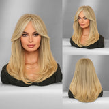 Qfdian  Long Curly Light Brown Wig For Women Daily Use High Density Layered Middle Part Hair Wigs Synthetic Wig With Fluffy Wig