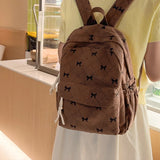 Qfdian Corduroy Small Backpack for Girls, Fashionable and Versatile, Cute Bow Tie Small Backpack, Simple Backpack
