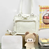 Qfdian Japanese Jk Girls Kawaii Cute Bow Ita Bags Pu Leather Fashion Women Transparent Underarm Bag Sweet Y2k Vintage Shoulder Handbags