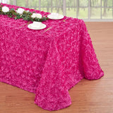 Qfdian  Hot Pink 50" x 102" Satin Rosette Tablecloth Raised 3D Roses Event Party Wedding Bridal Birthday Table Decor