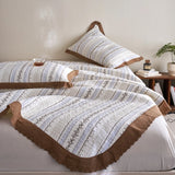 Qfdian  Flower Printed Bed Cover with Lace French Style Washed Cotton Bedspreads Quilted cobre leito de casal Comfortable and Soft