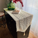 Qfdian  Light Luxury Polyester Cotton Hollow Tablecloth for Diningroom Study Table Flag TV Cabinet Dust Cover Solid Color Pastoral Style