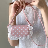 Qfdian  Patchwork Lace Dots Mini Purses and Handbags Sweet Kawaii Fashion Casual Crossbody Bag Korean Y2k Aesthetic Women Shoulder Bags