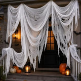 Qfdian  400x80 Inch Oversized Halloween White Creepy Cloth 33x6.5ft Spooky Fabric Cloth for Haunted House Creepy and Spooky Halloween D