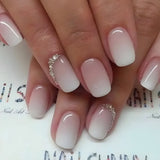Qfdian 24Pcs Nude White French Fake Nail Short Square Nail Tips Fashion Wearable False Nails with Glue Simple Full Cover Press on Nails