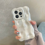 Qfdian Pearl White Bubble Wave Curly Edge Case For 16 13 14 12 11 15 Plus Soft Silicone Glossy Phone Cover Shell