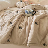 Qfdian  Japanese Minimalism Skin-friendly Summer Blanket Soft Breathable Single Double Duvet Washed Embroidered Comfortable Thin Quilt