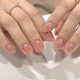 Qfdian  24Pcs Mid-length Almond Ballet False Nails Simple Cat Eye Design Press on Fake Nail Wearable Full Cover Nail Tips Manicure Tools