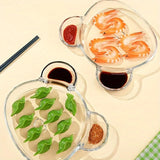 Qfdian  Glass Divided Serving Plate with Sauce Compartment Shell Design for Dumplings Desserts Seafood Sharing Dish Microwave Safe Gift