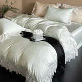 Qfdian Romantic Lace Princess Wedding Bedding Set 1000TC Lyocell Cotton Soft Silky Duvet Cover Bed Sheet/Fitted Sheet Pillowcases 4Pcs
