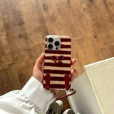Qfdian Red stripes autume winter 3d bowknot  cover for iphone 15pro 16promax 16 13pro 12 14 13 15 pro max 14promax rope phone case