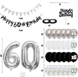 Qfdian  Black Silver White 50 Birthday Party Decorations for Women Men Happy 30 40th 60th Birthday Banner Balloons Cake Topper Supplies