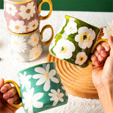 Qfdian  ceramic mug, hand drawn style water cup, 16oz/480ml breakfast cereal coffee cup