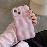 Qfdian Lovely Pink 3D Bubble Gloss Silicone Shockproof Phone Back Cover Fundas Case For iPhone 11 12 13 14 15 16 Pro Max Plus Coque