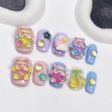 Qfdian  10Pcs Pink Handmade Press On Nails Cat's Eye Heart Design Fake Nails Short Round Head Woman Girls Wearable Manicure Nail Tips