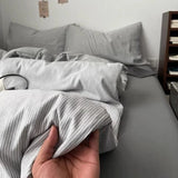 Qfdian  ‌Ins Nordic Bedding Set Plaid Striped Duvet Cover Set Soft Flat Sheets Set 2 Pillowcases Single Twin Full Queen Size Simple Style