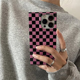 Qfdian Fashion Pink Black Plaid Shockproof Back Cover Case For iPhone 15 Pro Max 16 13 14
