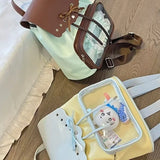 Qfdian Patchwork Contrast Color Zipper Bow Backpacks Fashion Sweet Kawaii Students Schoolbags Y2k Aesthetic Chic Transparent Schoolbags