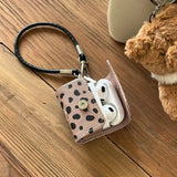 Qfdian Luxury leather leopard print earphone bag case for airpods 1 2 3 4 pro 2 protection cover with bracelet fall prevention couple