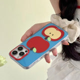 Qfdian  Korea Lovely Apple Funny DIY Red Nose Transparent Blue Soft Mobile Phone Protective Cover Case for iPhone 16 15 14 13 12 Pro Max