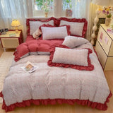 Qfdian  Korean Style Floral Double Gauze Bedding Set 3pcs/4pcs Soft Breathable Cotton Duvet Cover Sheet Girly Dorm Home Textile