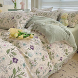 Qfdian Floral print French Style Bedding Set Bubble cotton Duvet Cover Set Washed Cotton Flat Sheet set Queen For Girl Decor Home