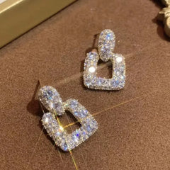 Korean Fashion Shining Rhinestone Hollow Square Drop Earrings for Women Girls Vintage Crystal Luxury Jewelry Party Gifts