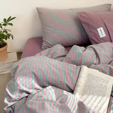 Qfdian  Simple Style Bedding Set Nordic Striped Duvet Cover Set 100% Cotton Flat Sheet Single Twin Size Double Bed Sheet Set For Bedroom
