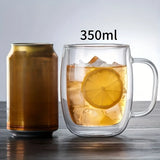 Qfdian  2pcs high borosilicate transparent double-layer glass mugs, thermal insulation handle, anti-scalding, large capacity