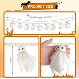Qfdian  8 Ft Halloween Garland, Cute Ghost Banner with Wood Beads Decor Cute white ghost garland for rustic Halloween decor, wall, mant