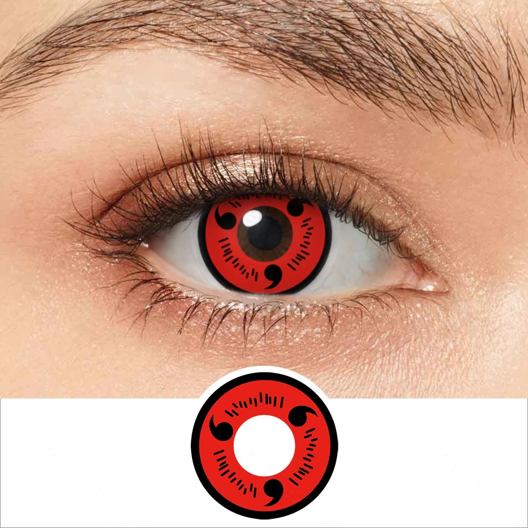 Qfdian（0~-6.00）Cosplay Contact Prescription Lenses White Out Mangekyou Sharingan Eye Contacts with Diopters for Myopia Anime Accessori