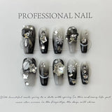 Qfdian 10pcs Handmade Dark Style Wearable Press on Nails Black Design Reusable Acrylic y2k Charm Nails Art Tips For Girls