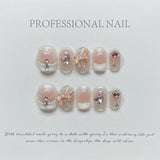 Qfdian  Size S Handmade Acrylic Press on Nails Short Square Round False Nails With Designs Ballet Sweet Cute Fake Nails With Glue