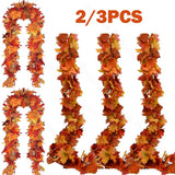 Qfdian  2/3pcs Artificial Maple Leaf Fall Garland Autumn Leaves Hanging Vines Thanksgiving Halloween Wedding Home Decorations 5.7Ft Each