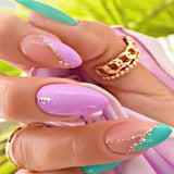 Qfdian 24Pcs Short Round Head False Nails Glitter Pink Almond Fake Nails Strawberry Full Cover Press on Nails Wearable Nail Tips