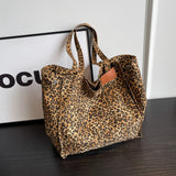 Qfdian Leopard Casual Totes For Women Large Capacity Fashion Shoulder Bags Soft Cloth Big Leisure Or Travel Bags Korea Lazy breeze Bags