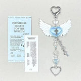 Qfdian INS Korea Plush Wing Heart Beaded Charm Phone Pendant Crystal Wristband Keychain Bracelet Lanyard Cord