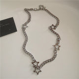 Qfdian  Punk Rock Vintage Star Pendant Chain Necklace For Men Women Charm Hip Hop 90s Y2K Grunge Goth Aesthetic Trendy EMO Accessories