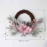 Qfdian  New Christmas Pink Wreath With Balls Artificial Plant Rattan Garland Christmas Rattan Hanging Ornament For New Year Home Decor