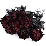 Qfdian  1/5/10/20pcs Black Silk Artificial Rose Flower Dahlia Halloween Gothic Flowers Wedding Table Home Party Fake Flower Decor