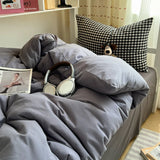 Qfdian  Bedding Set Double Layered Yarn INS Girls Mushroom Soft Washed Cotton Bed Sheet Queen King Size Duvet Set Pillowcase Bed Sheet